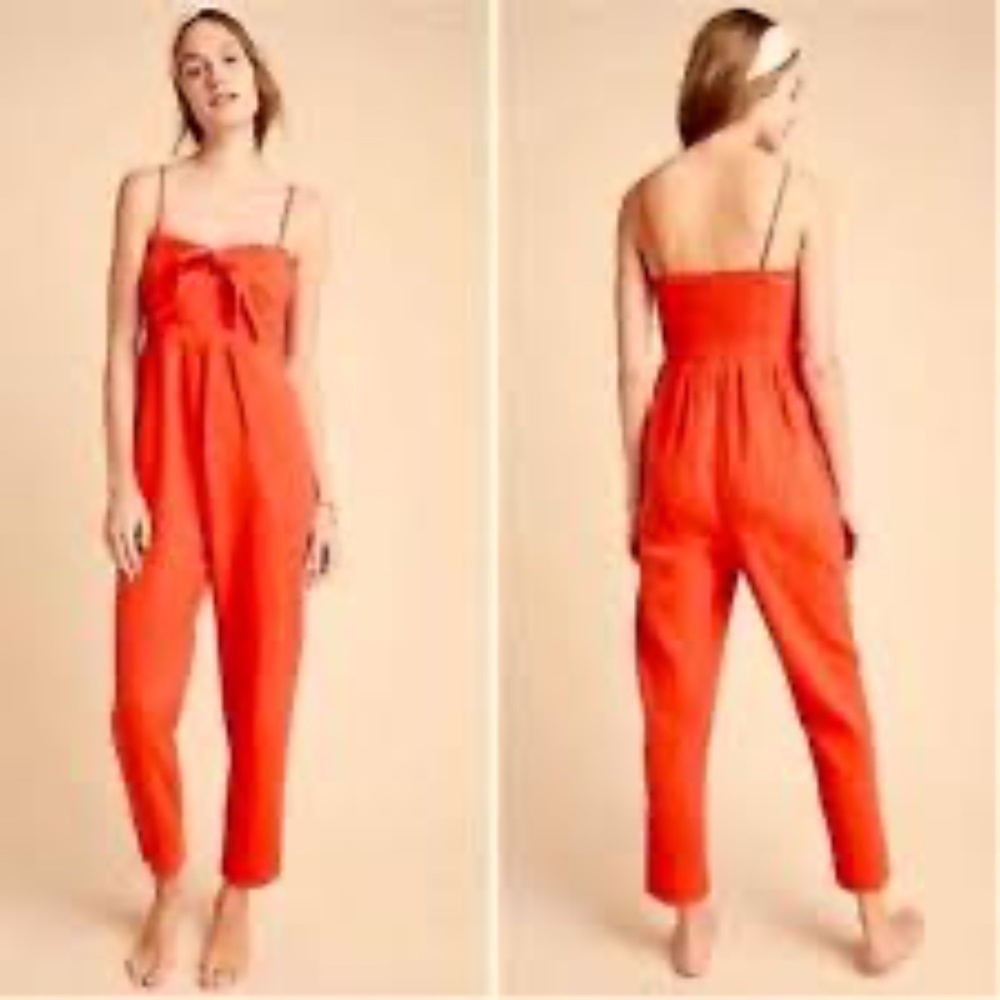 Anthropologie Saturday Sunday Red/Orange Isabel Tie Front Jumpsuit Cotton Gauze